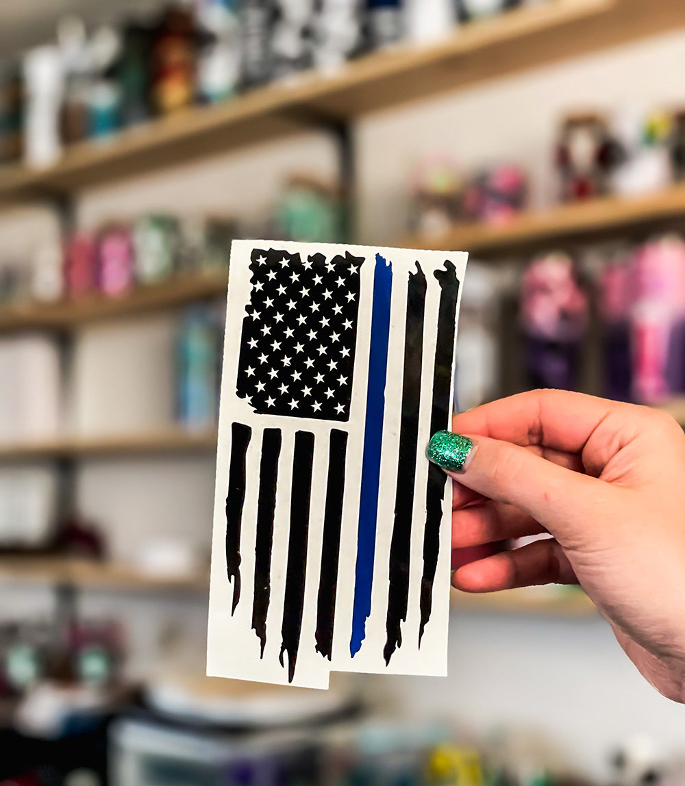 American flag decal, dark vinyl.