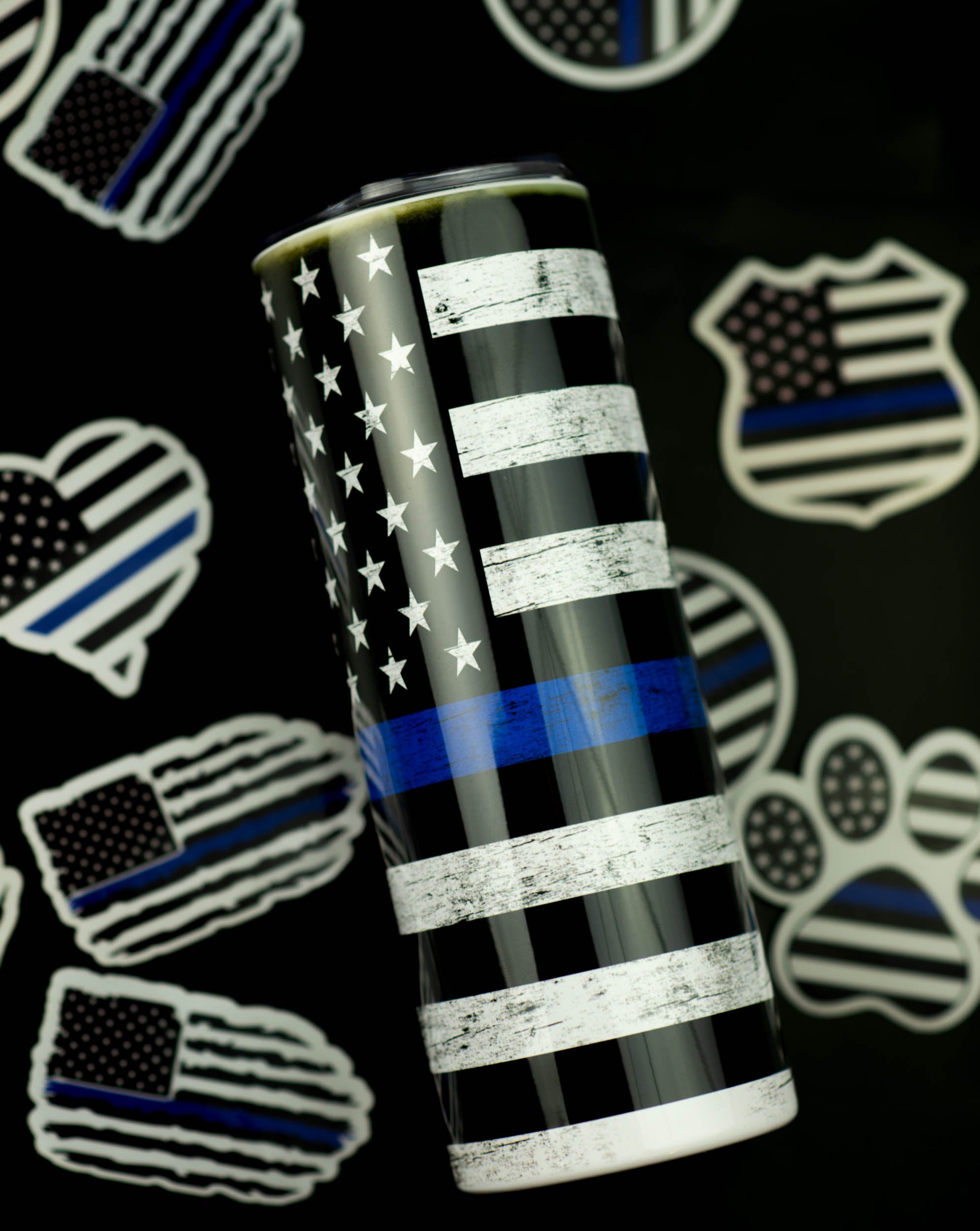 American flag w/ thin blue line tumbler 20oz.