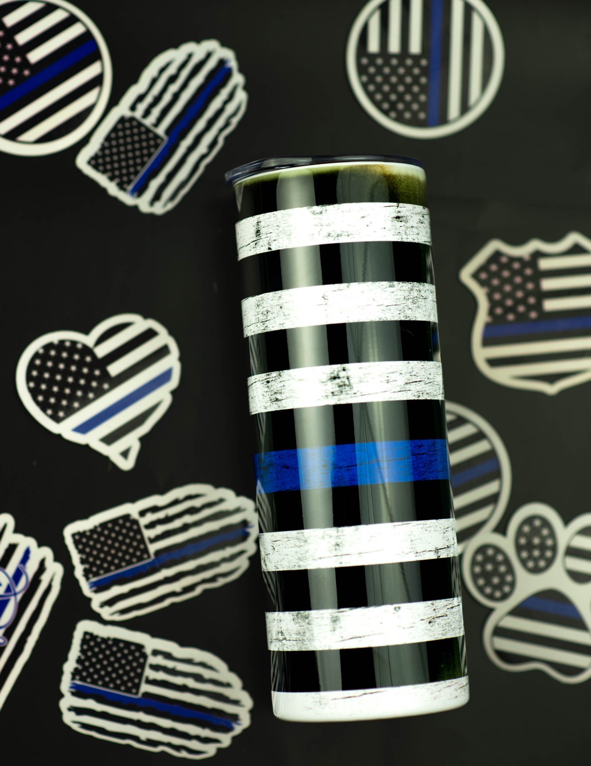 American flag w/ thin blue line tumbler 20oz.