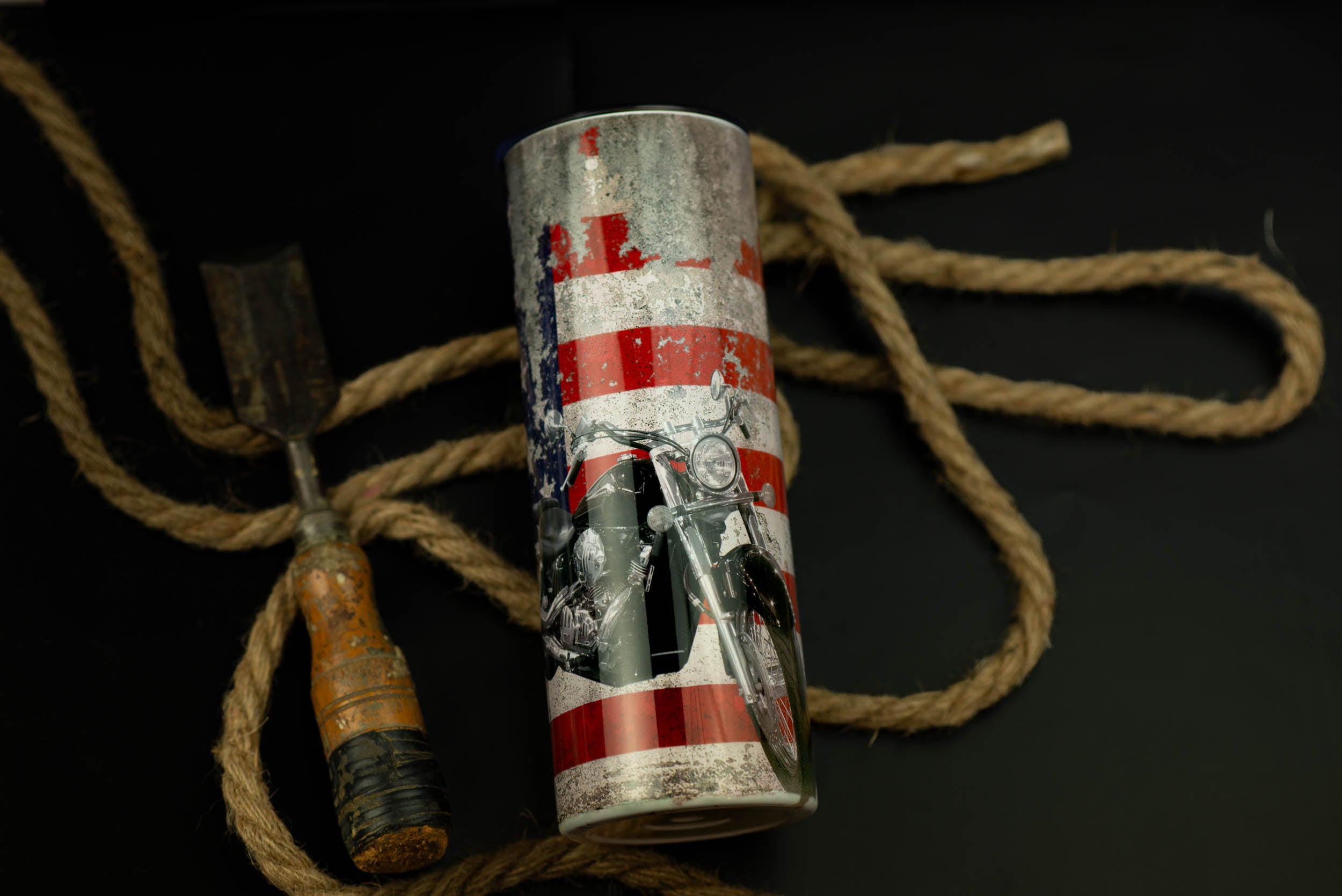 American flag w/ Motorcycle stainless steel tumbler 20oz.
