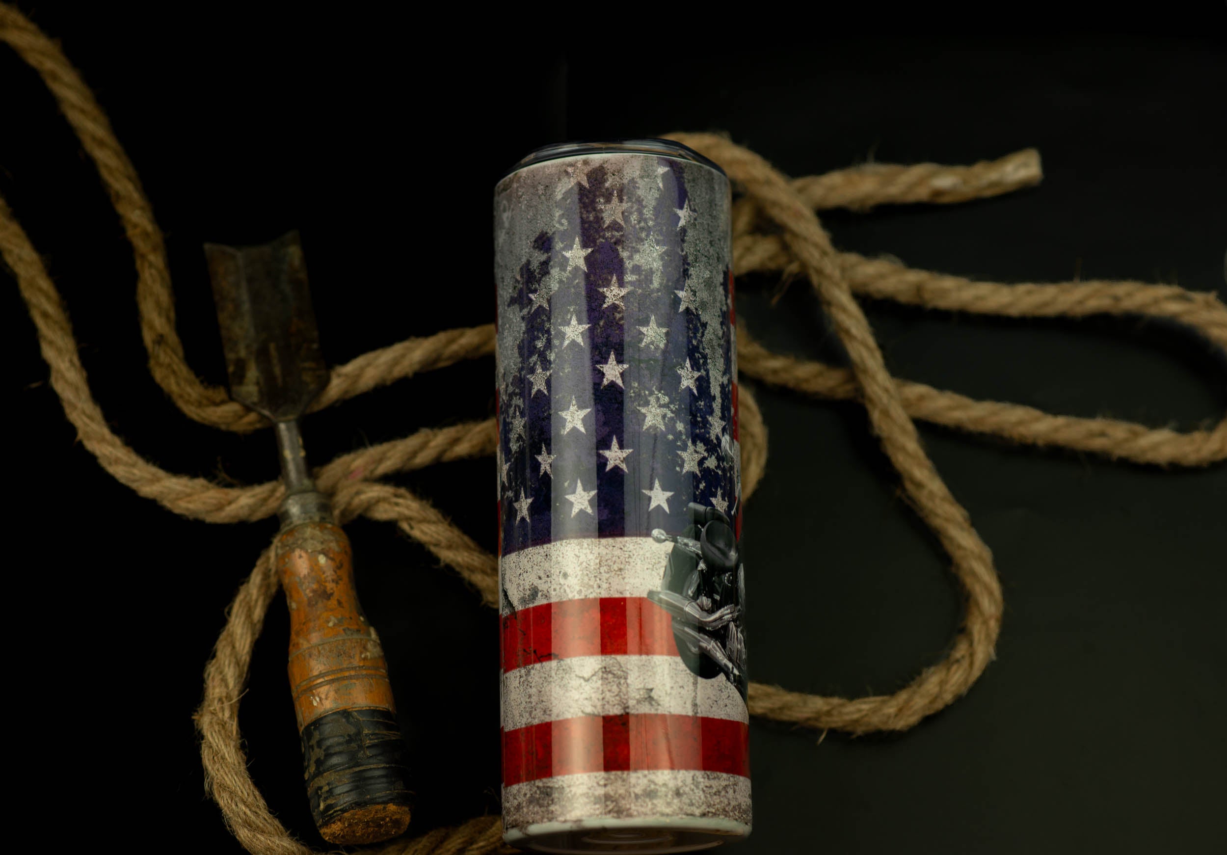 American flag w/ Motorcycle stainless steel tumbler 20oz.