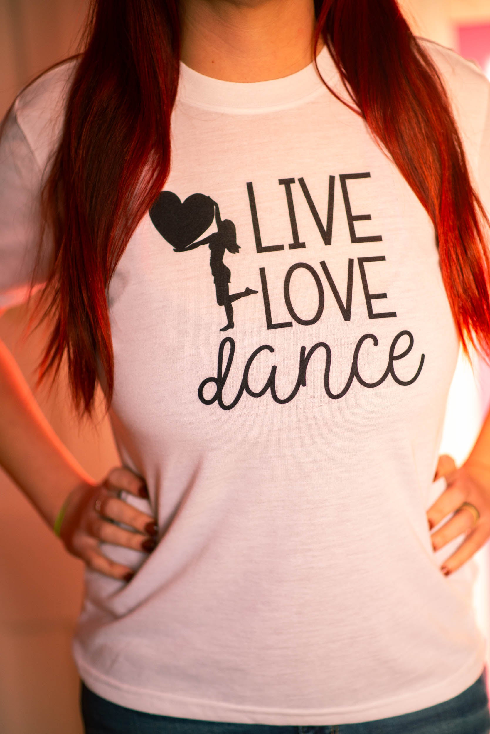 Live Love Dance white t-shirt holding heart (Adult)