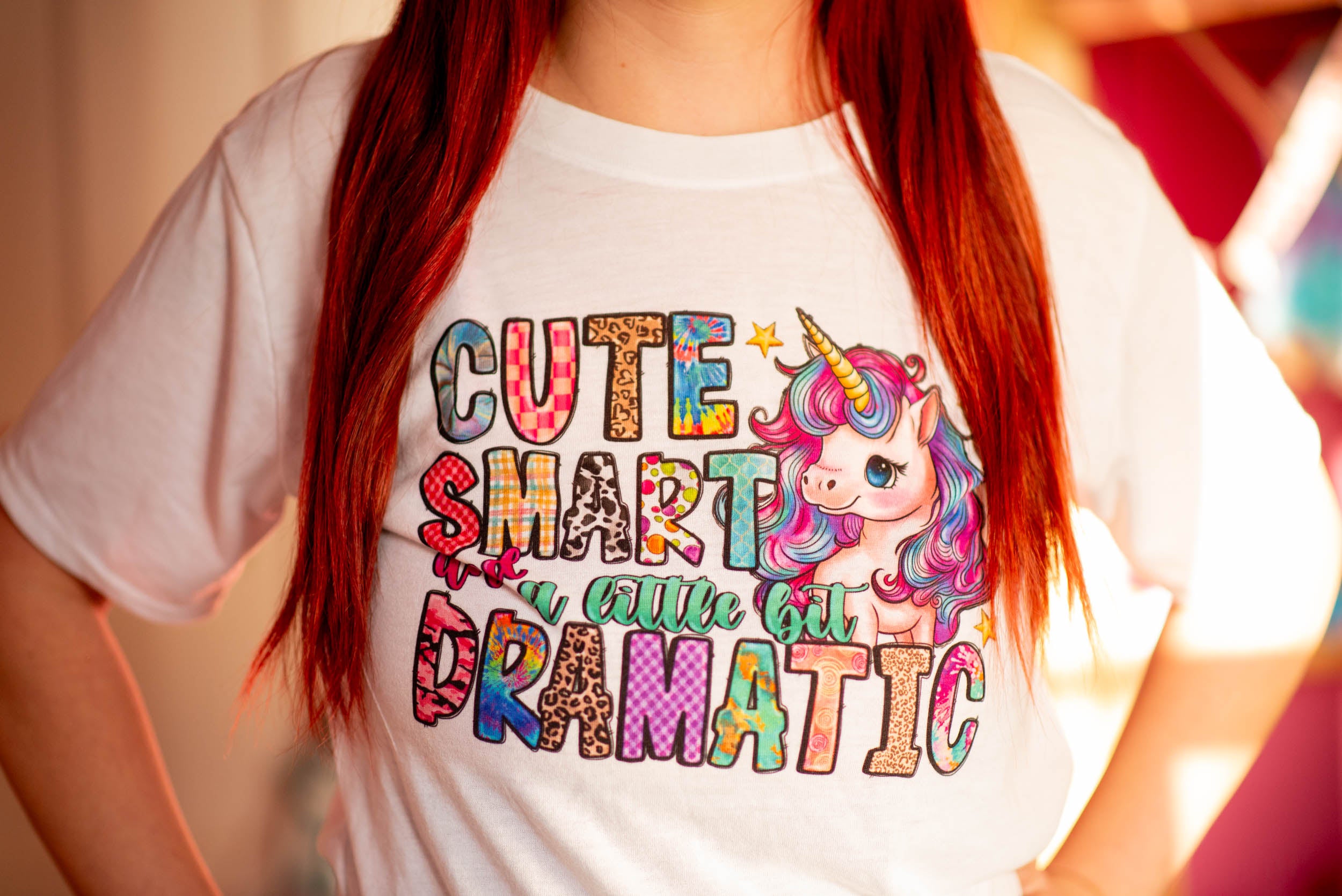 Cute, smart, and a little bit dramatic. (unicorn) White t-shirt (Adult)