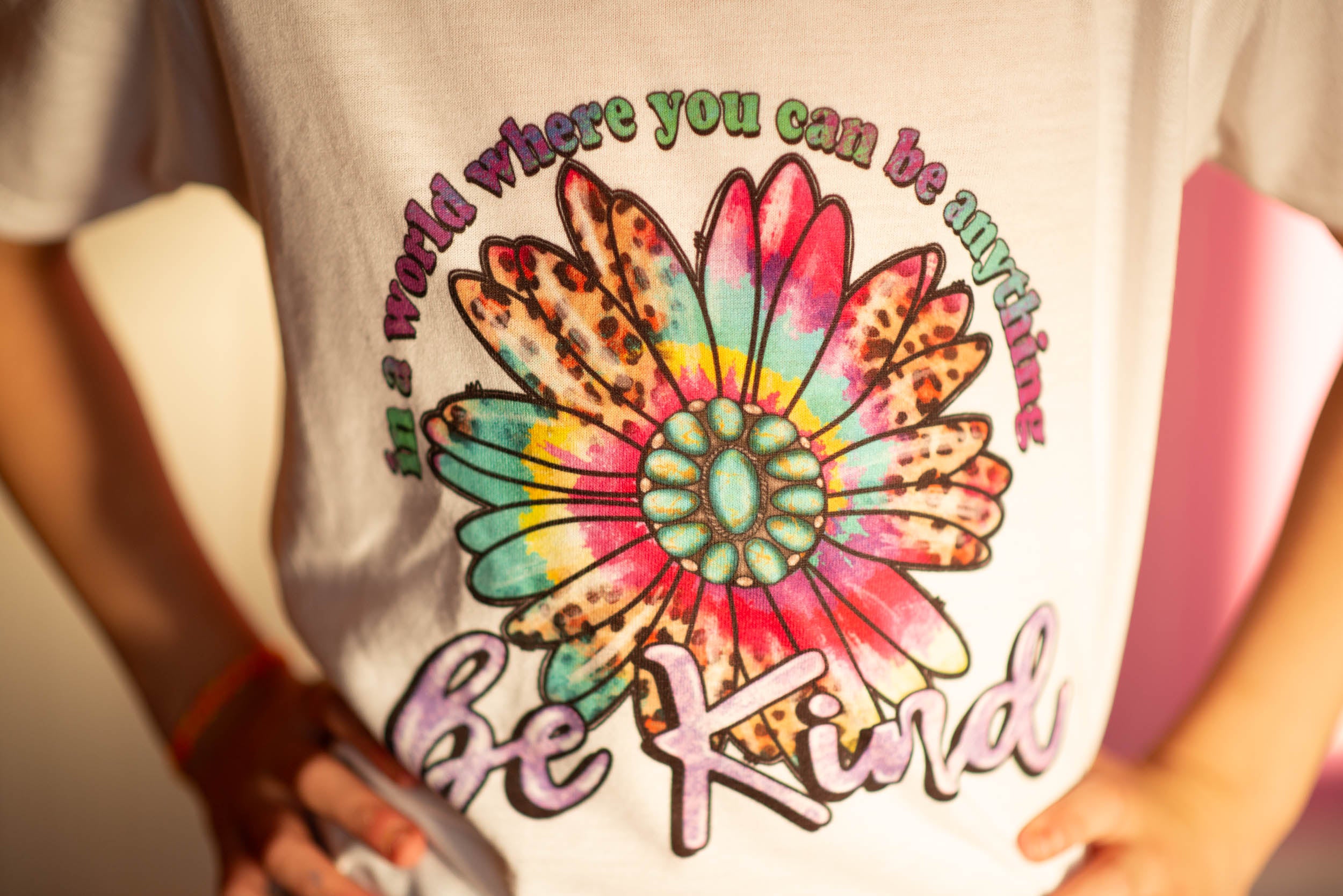 In a world where you can be anything, Be kind. Kids white t-shirt.