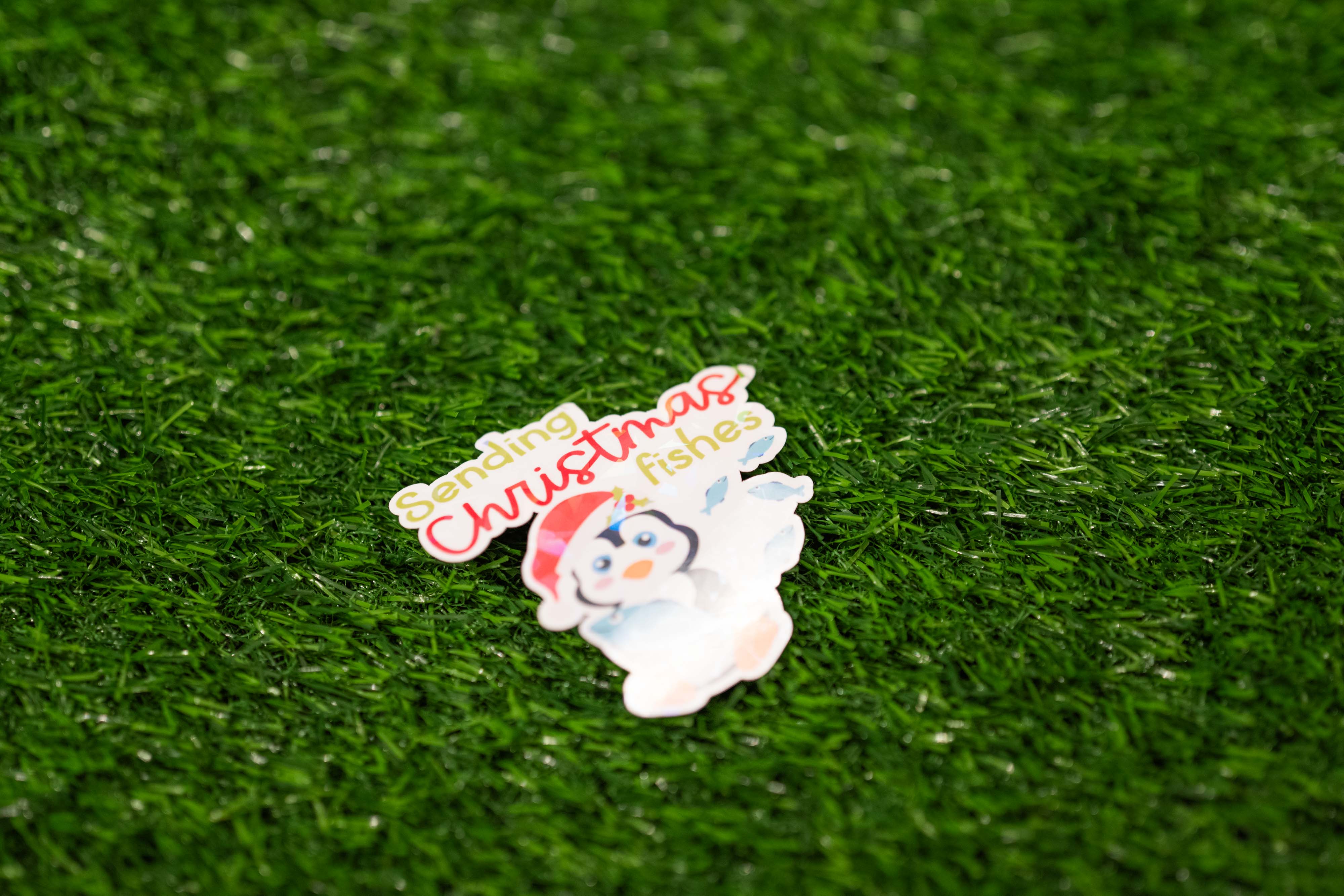 "Sending Christmas Fishes" Penguin Sticker (Single)